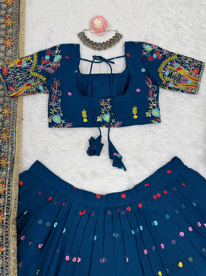 Liecryart Premium Reyon Semi-Stitched Lehenga Set – Digital Print, Mirror & Lace Work, Wedding & Festive Collection