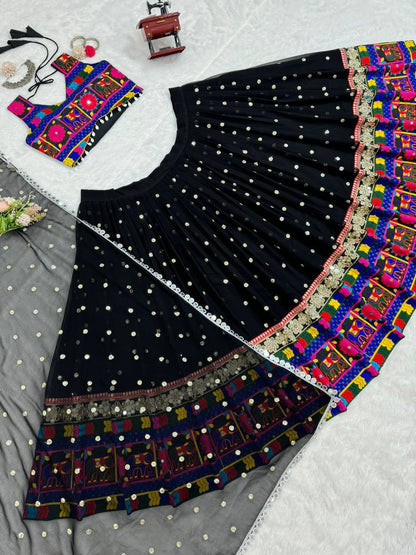 Liecryart Premium Reyon Semi-Stitched Designer Lehenga Set – Digital Print, Mirror & Lace Work