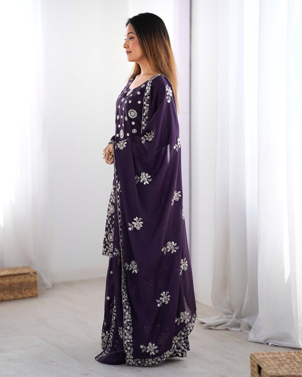 Star Georgette Sharara Set – Thread & Sequence Embroidery with Dupatta