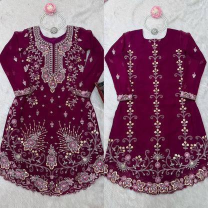 Premium Faux Georgette Sharara Set – Thread & Sequin Work | Front & Back Embroidery | With Dupatta