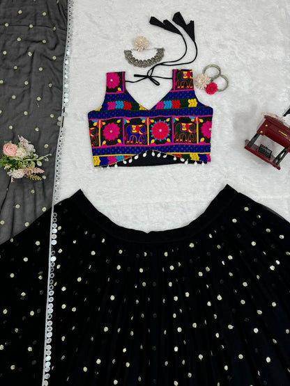 Liecryart Premium Reyon Semi-Stitched Designer Lehenga Set – Digital Print, Mirror & Lace Work