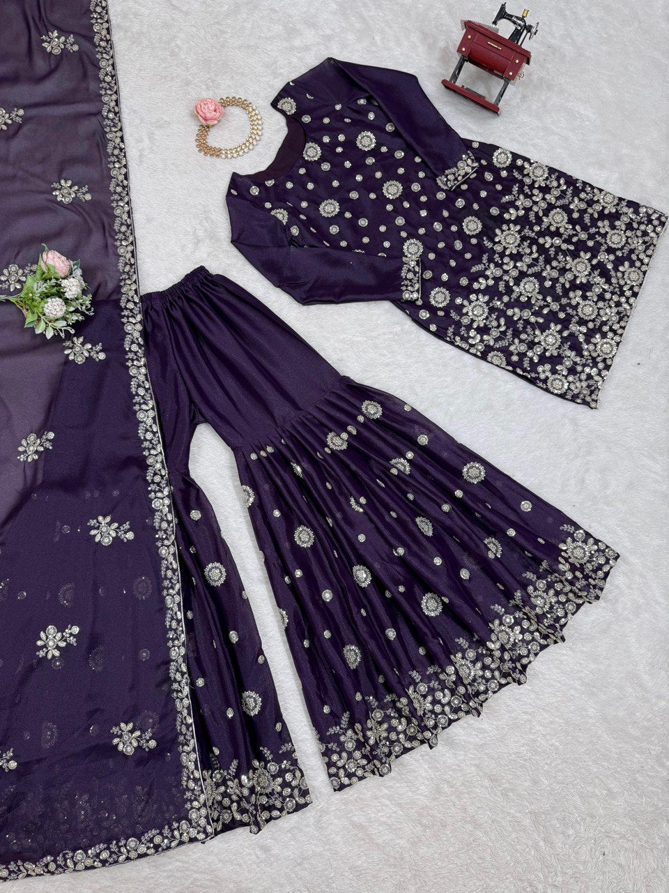 Star Georgette Sharara Set – Thread & Sequence Embroidery with Dupatta