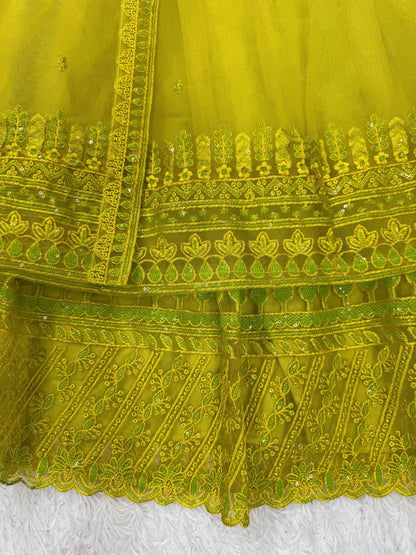 Liecryart Premium Reyon Semi-Stitched Designer Dress – Digital Print, Mirror & Lace Work, Wedding & Festive Wear