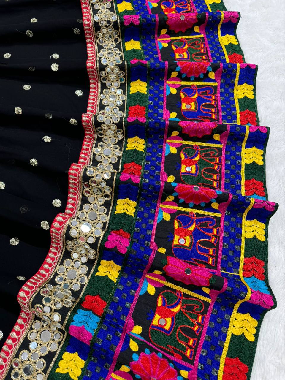 Liecryart Premium Reyon Semi-Stitched Designer Lehenga Set – Digital Print, Mirror & Lace Work