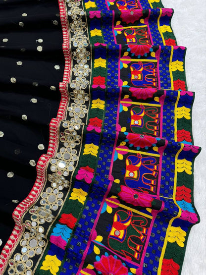 Liecryart Premium Reyon Semi-Stitched Designer Lehenga Set – Digital Print, Mirror & Lace Work