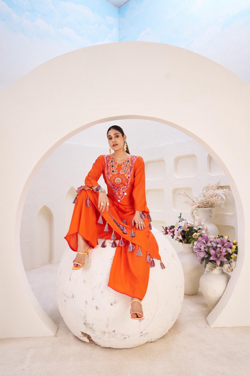 Stylish Palazzo Cord-Set – Thread & Real Mirror Work