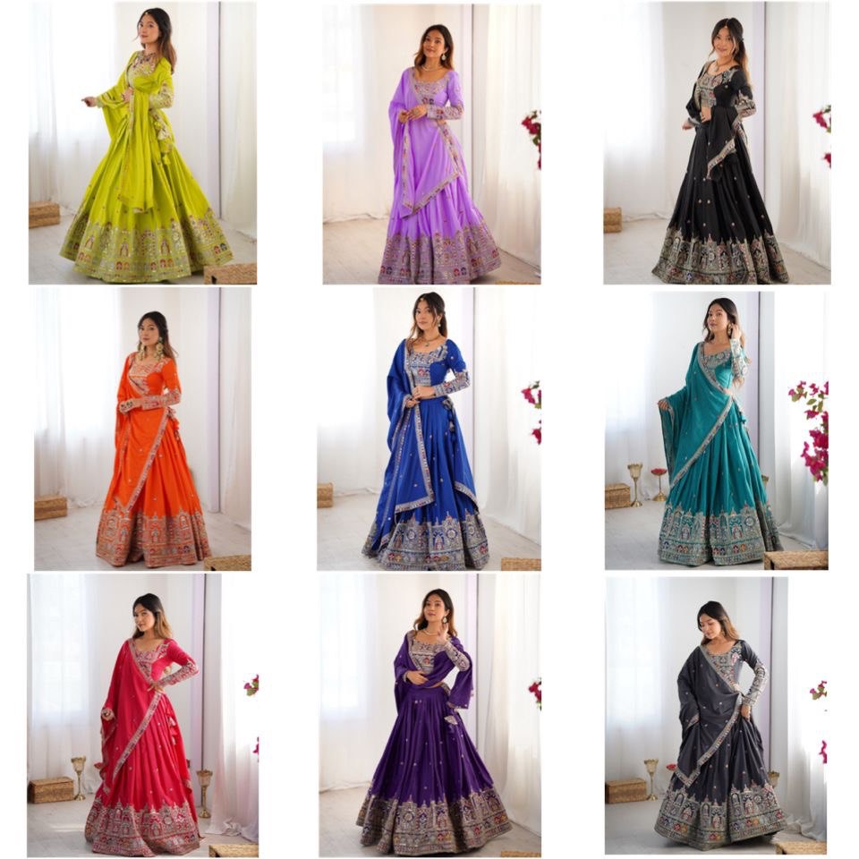 Natural Crepe Silk Lehenga Choli with Dupatta | Coding Dori, Thread & Sequin Work | 9 Colors | Semi-Stitched