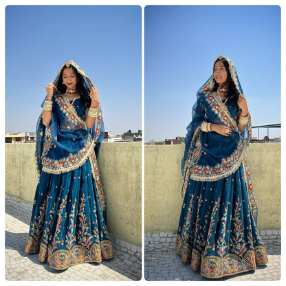 Liecryart Premium Reyon Semi-Stitched Lehenga Set – Digital Print, Mirror & Lace Work, Wedding & Festive Collection