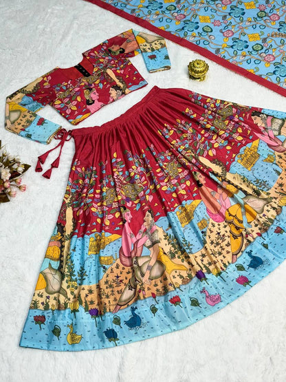 Elegant kalmakari lehenga , light shades to complement to create beautiful aura in all function