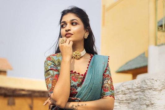 Elegant kalamkari lehenga , light shades to complement to create beautiful aura in all function