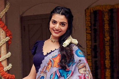Elegant kalamakari lehenga , light shades to complement to create beautiful aura in all function