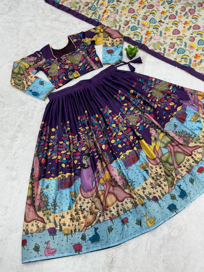 Ethnic Kalamkari Lehenga with Intricate Nature-Inspired Patterns