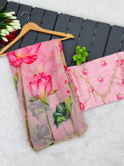 Traditional TB Organza Khatli Work Saree for Party Wear