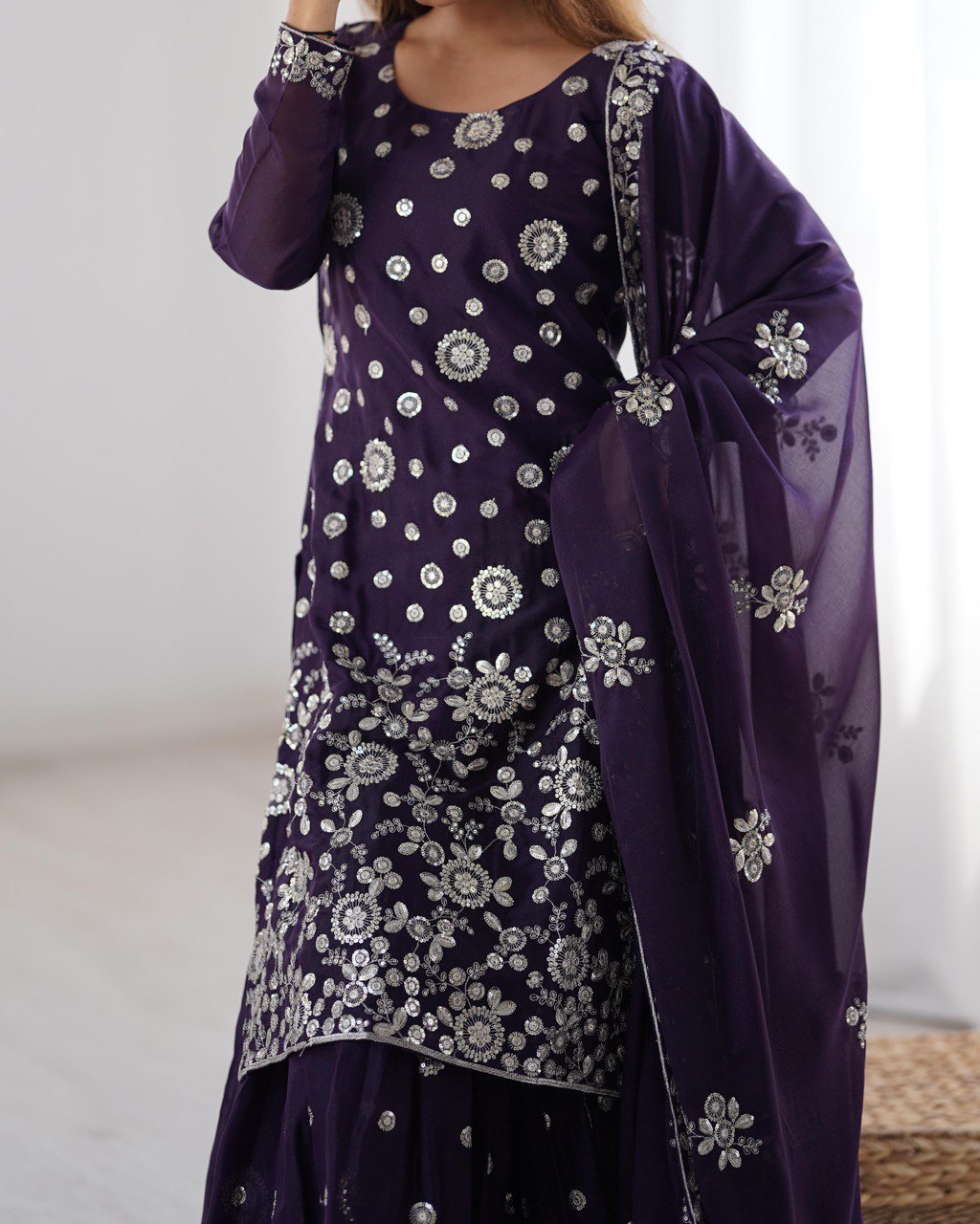 Star Georgette Sharara Set – Thread & Sequence Embroidery with Dupatta