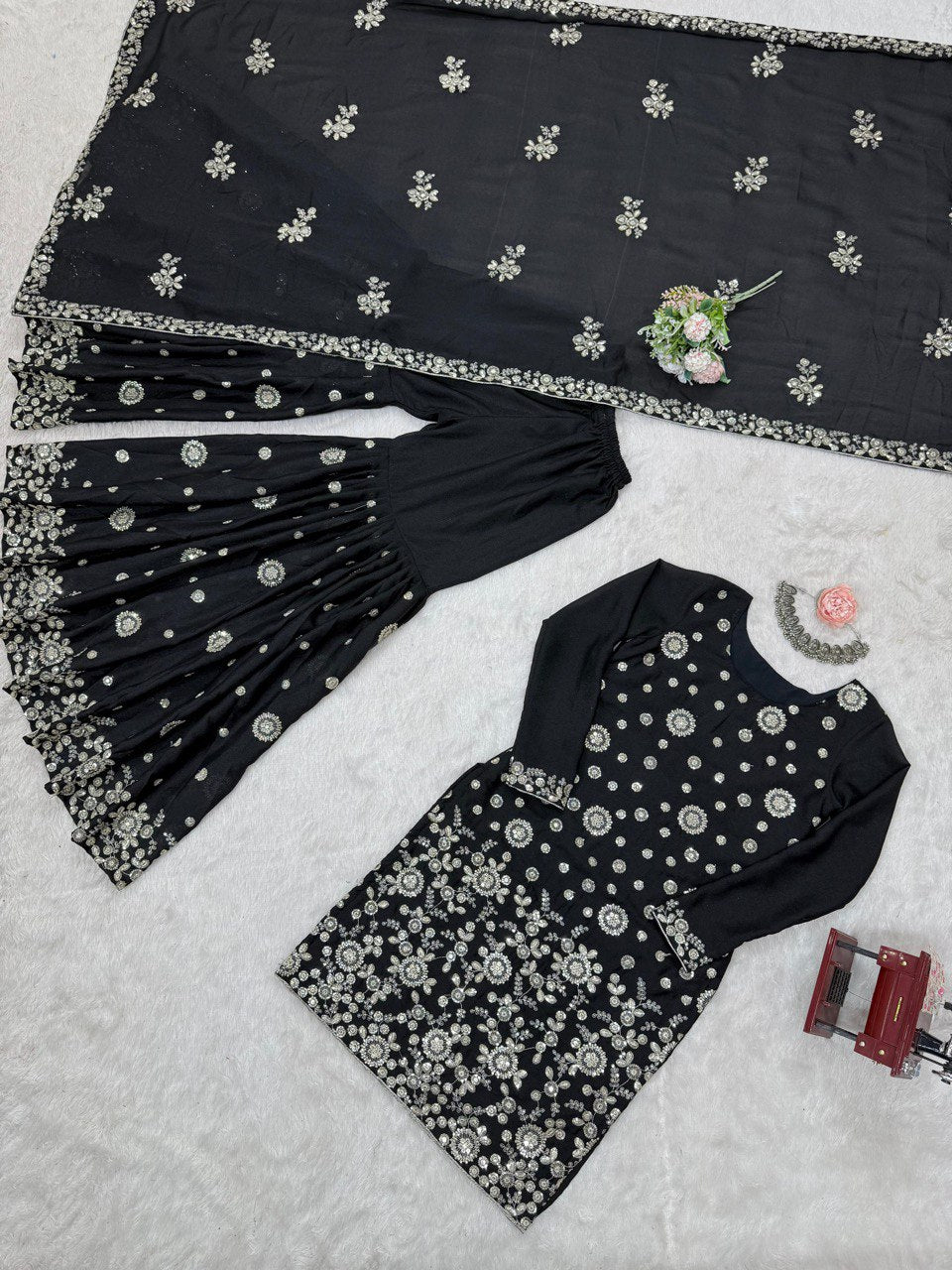 Star Georgette Sharara Set – Thread & Sequence Embroidery with Dupatta