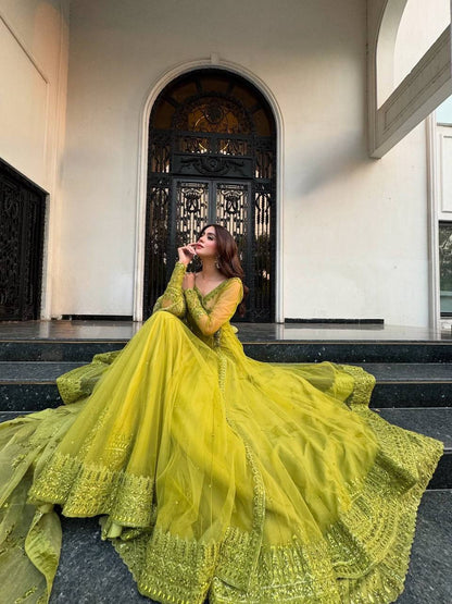 Liecryart Premium Reyon Semi-Stitched Designer Dress – Digital Print, Mirror & Lace Work, Wedding & Festive Wear