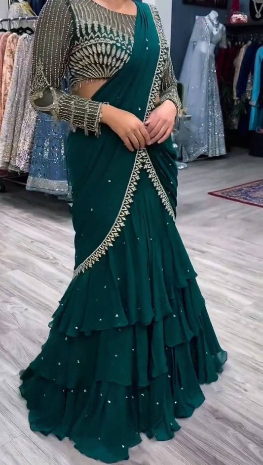 Liecryart Premium Reyon Designer Saree – Digital Print, Mirror & Lace Work, Wedding & Festive Wear