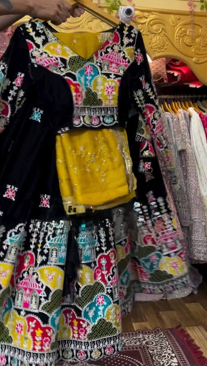 Liecryart Premium Reyon Semi-Stitched Lehenga Set – Digital Print, Mirror & Lace Work, Wedding & Festive Wear