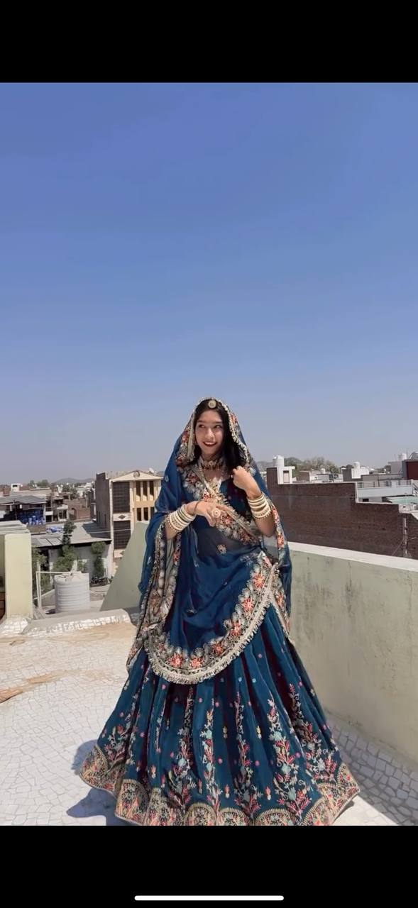 Liecryart Premium Reyon Semi-Stitched Lehenga Set – Digital Print, Mirror & Lace Work, Wedding & Festive Collection