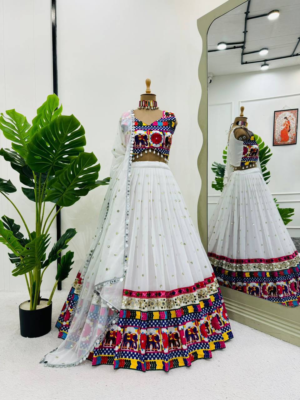 Liecryart Premium Reyon Semi-Stitched Designer Lehenga Set – Digital Print, Mirror & Lace Work