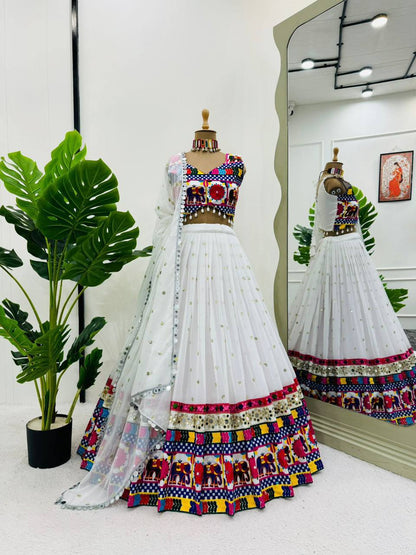 Liecryart Premium Reyon Semi-Stitched Designer Lehenga Set – Digital Print, Mirror & Lace Work