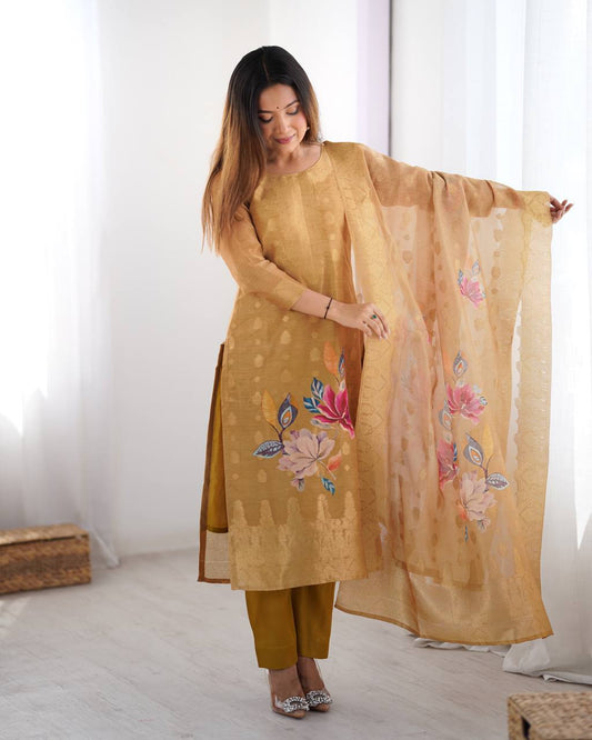 Designer Chanderi Silk Co-ord Set – Jacquard & Digital Print with Dupatta | Festive & Ethnic Wear