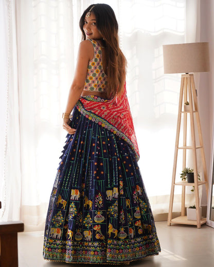 Liecryart Faux Georgette Semi-Stitched Designer Lehenga – Thread & Sequence Work with Heavy Lace, Digital Print Dupatta