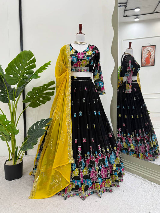 Liecryart Premium Reyon Semi-Stitched Lehenga Set – Digital Print, Mirror & Lace Work, Wedding & Festive Wear