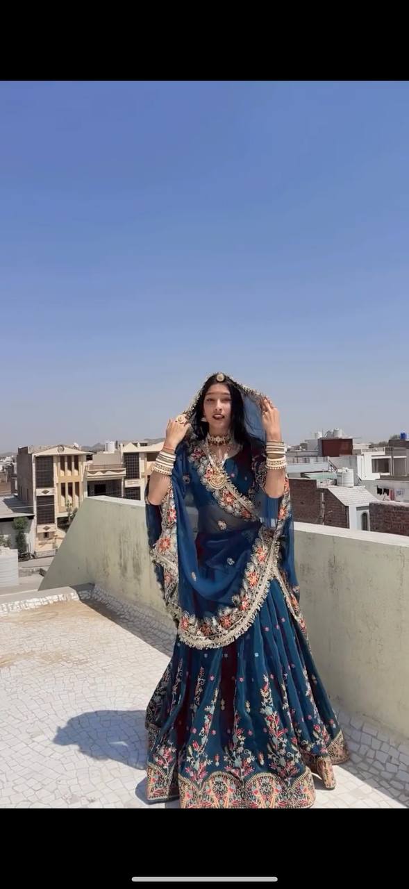 Liecryart Premium Reyon Semi-Stitched Lehenga Set – Digital Print, Mirror & Lace Work, Wedding & Festive Collection