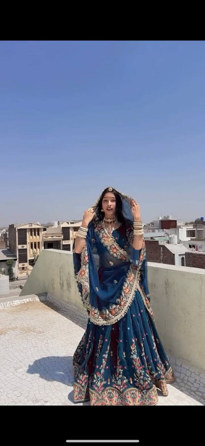 Liecryart Premium Reyon Semi-Stitched Lehenga Set – Digital Print, Mirror & Lace Work, Wedding & Festive Collection