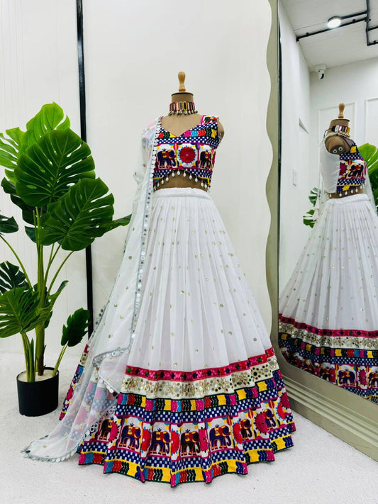 Liecryart Premium Reyon Semi-Stitched Designer Lehenga Set – Digital Print, Mirror & Lace Work