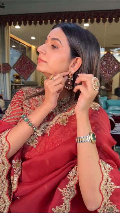 Liecryart Heavy Organza Silk Designer Saree – Thread & Sequence Work with Matching Blouse