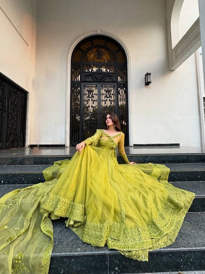 Liecryart Premium Reyon Semi-Stitched Designer Dress – Digital Print, Mirror & Lace Work, Wedding & Festive Wear