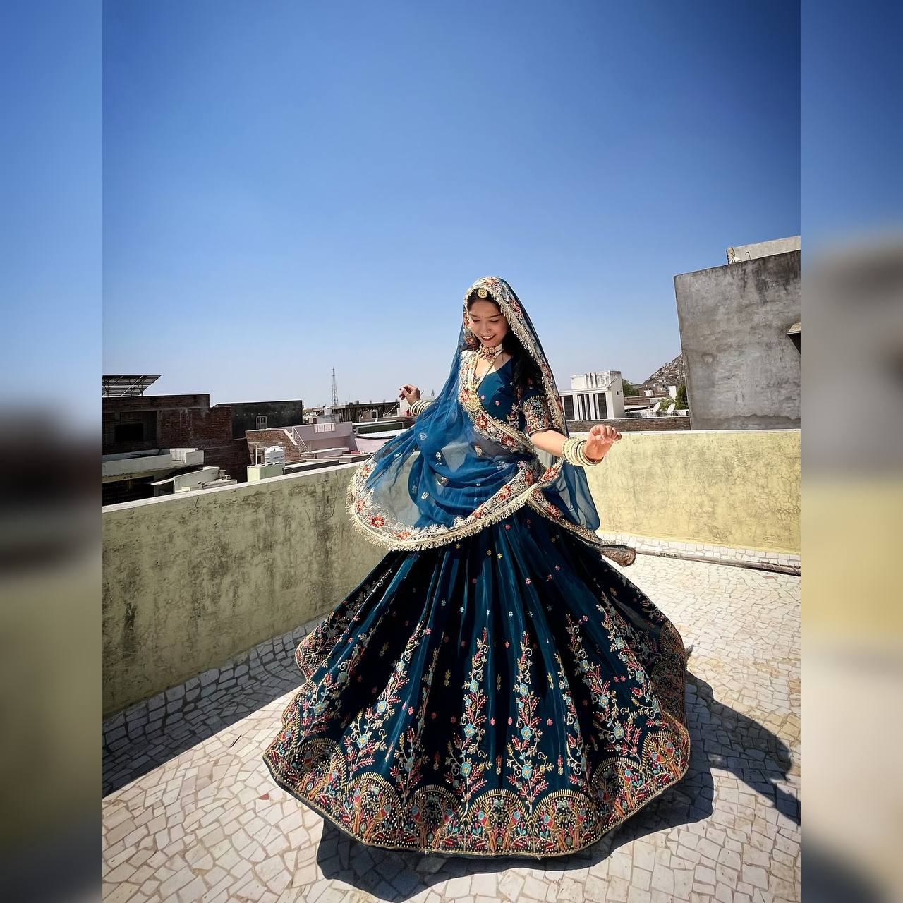 Liecryart Premium Reyon Semi-Stitched Lehenga Set – Digital Print, Mirror & Lace Work, Wedding & Festive Collection