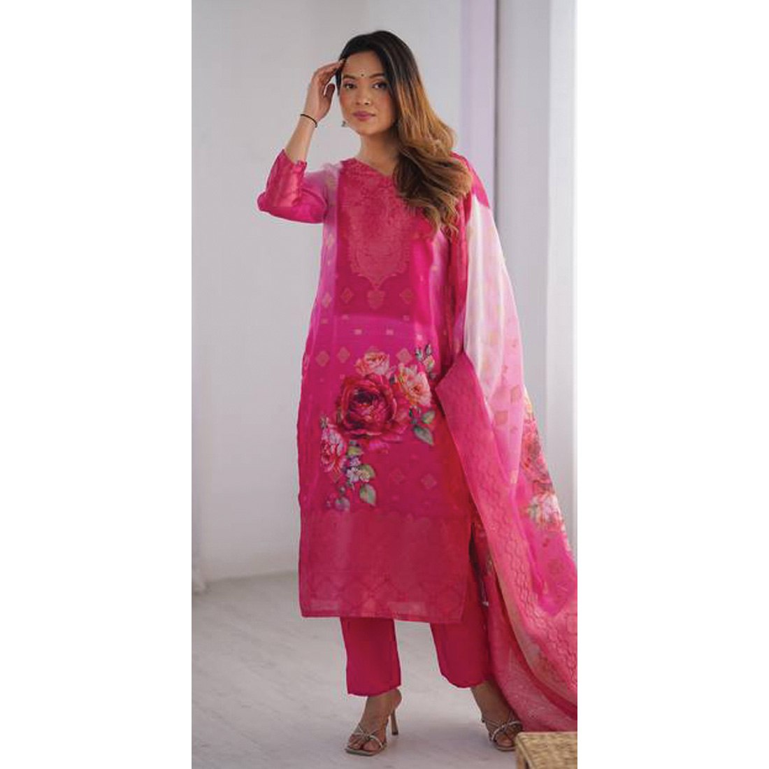 Designer Chanderi Silk Co-ord Set – Jacquard & Digital Print with Dupatta | Festive & Ethnic Wear