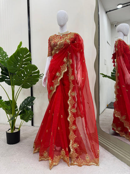 Liecryart Heavy Organza Silk Designer Saree – Thread & Sequence Work with Matching Blouse