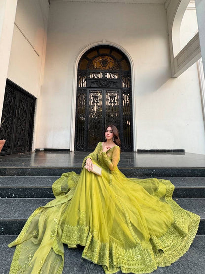 Liecryart Premium Reyon Semi-Stitched Designer Dress – Digital Print, Mirror & Lace Work, Wedding & Festive Wear