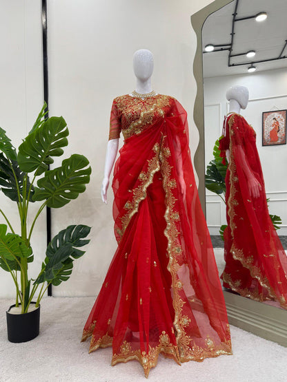 Liecryart Heavy Organza Silk Designer Saree – Thread & Sequence Work with Matching Blouse