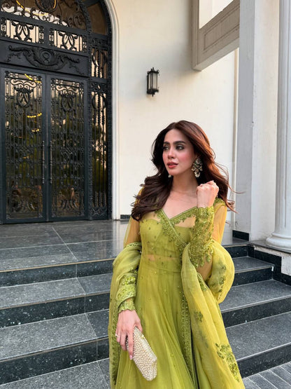 Liecryart Premium Reyon Semi-Stitched Designer Dress – Digital Print, Mirror & Lace Work, Wedding & Festive Wear