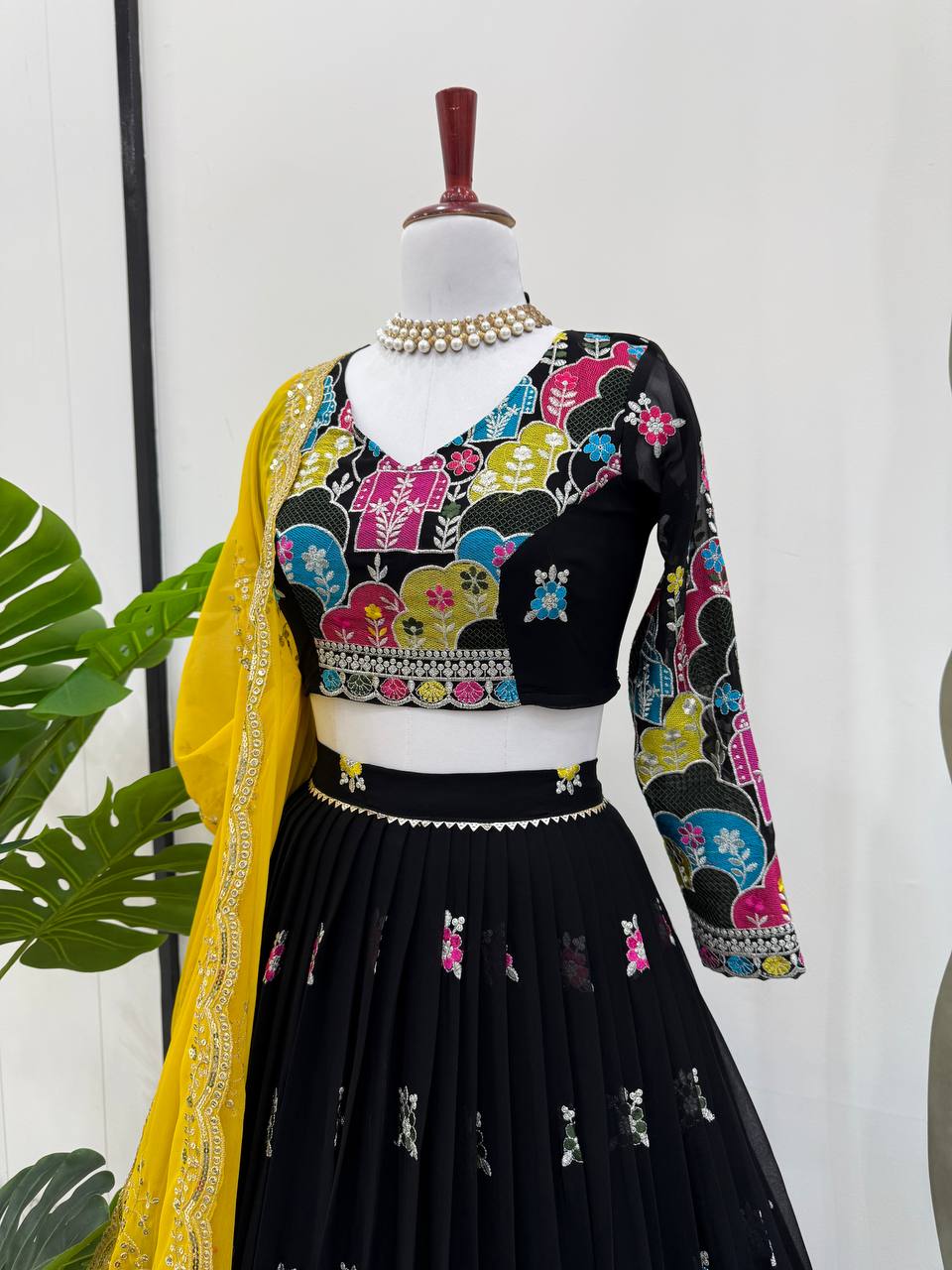 Liecryart Premium Reyon Semi-Stitched Lehenga Set – Digital Print, Mirror & Lace Work, Wedding & Festive Wear