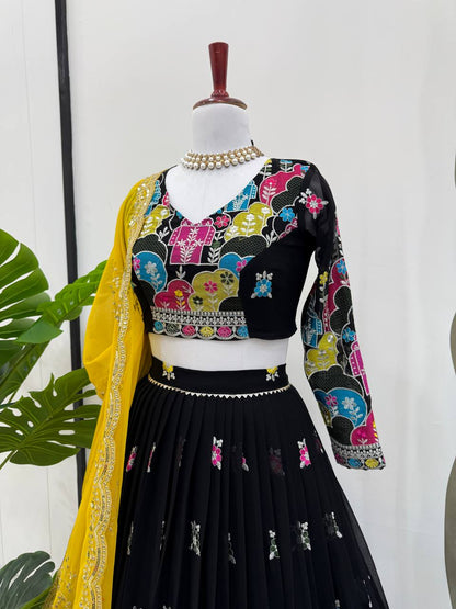 Liecryart Premium Reyon Semi-Stitched Lehenga Set – Digital Print, Mirror & Lace Work, Wedding & Festive Wear