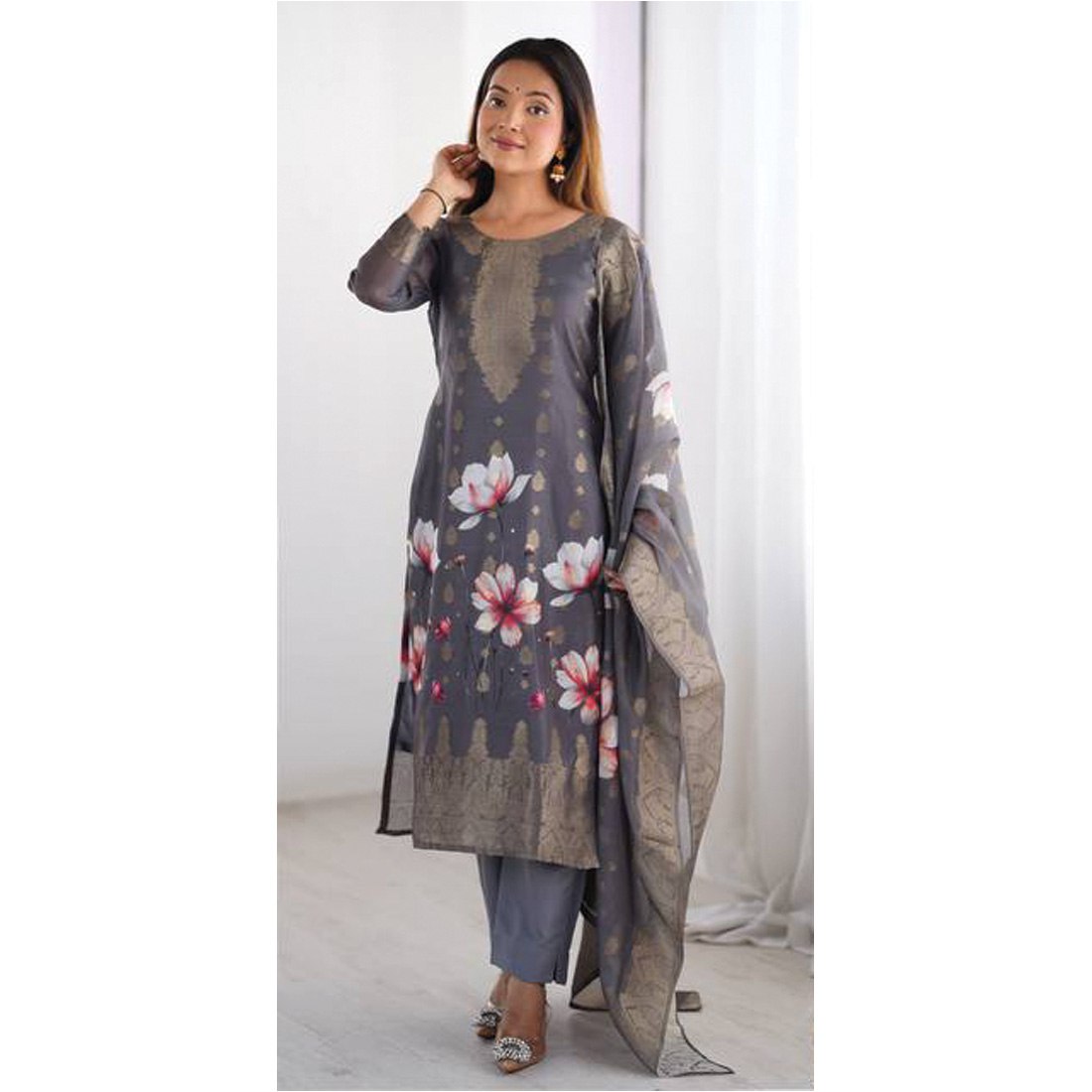 Designer Chanderi Silk Co-ord Set – Jacquard & Digital Print with Dupatta | Festive & Ethnic Wear