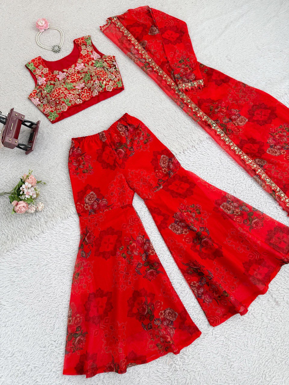 Liecryart Elegant Tibby Silk Designer Sharara Set – Thread & Sequence Work with Digital Print, Festive & Wedding Wear