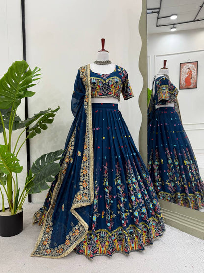 Liecryart Premium Reyon Semi-Stitched Lehenga Set – Digital Print, Mirror & Lace Work, Wedding & Festive Collection