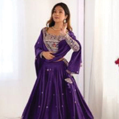 Natural Crepe Silk Lehenga Choli with Dupatta | Coding Dori, Thread & Sequin Work | 9 Colors | Semi-Stitched