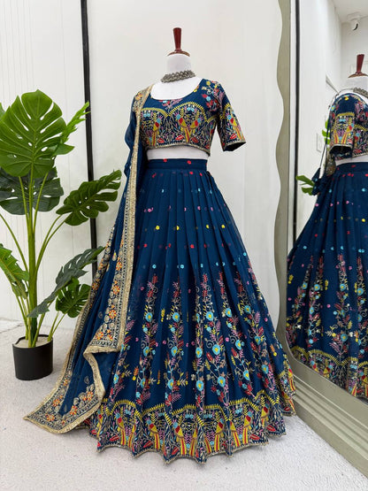 Liecryart Premium Reyon Semi-Stitched Lehenga Set – Digital Print, Mirror & Lace Work, Wedding & Festive Collection