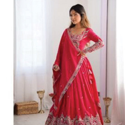 Natural Crepe Silk Lehenga Choli with Dupatta | Coding Dori, Thread & Sequin Work | 9 Colors | Semi-Stitched