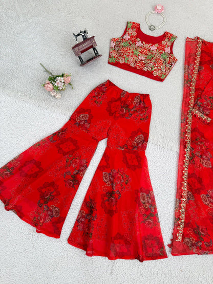 Liecryart Elegant Tibby Silk Designer Sharara Set – Thread & Sequence Work with Digital Print, Festive & Wedding Wear