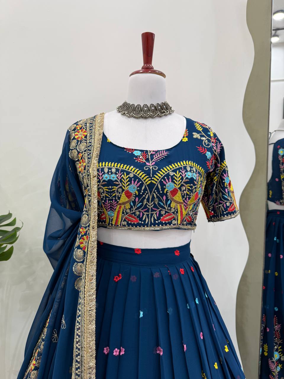 Liecryart Premium Reyon Semi-Stitched Lehenga Set – Digital Print, Mirror & Lace Work, Wedding & Festive Collection