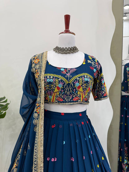 Liecryart Premium Reyon Semi-Stitched Lehenga Set – Digital Print, Mirror & Lace Work, Wedding & Festive Collection